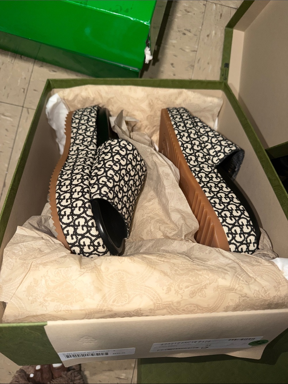 Gucci Black & White Patterned Platform Mules
